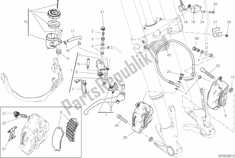 All parts for the Front Brake System of the Ducati Multistrada 1260 S ABS USA 2020